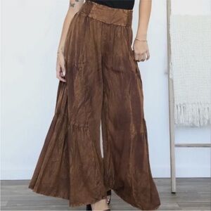 NWT Nostalgia Mineral Washed Boho Palazzo Pants Wide Leg Tiered NWT